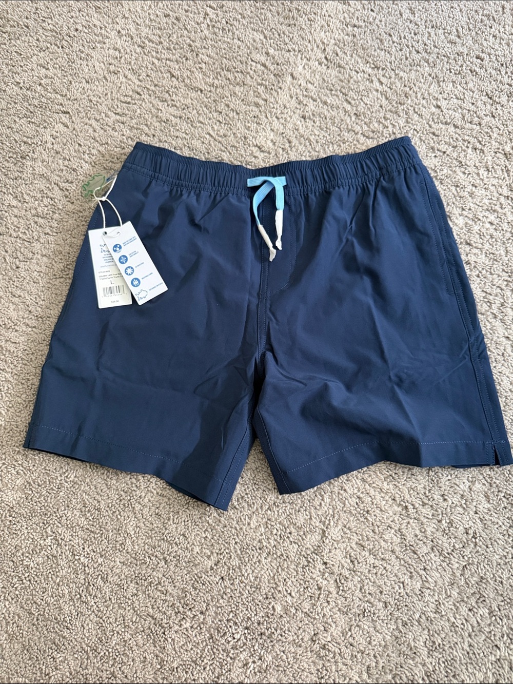 Southern Tide Boys Navy Swim Trunks with Light Blue Drawstring